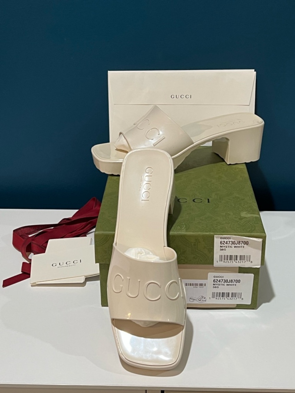 Gucci Cream Patent Leather Mule Sandals
